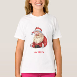 Cute Winking Santa Claus Christmas Girl T-Shirt  Tシャツ