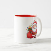 Cute Winking Santa Claus Christmas Lights Mug ツートーンマグカップ (正面右)