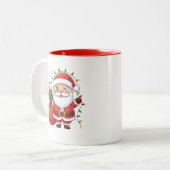 Cute Winking Santa Claus Christmas Lights Mug ツートーンマグカップ (正面左)