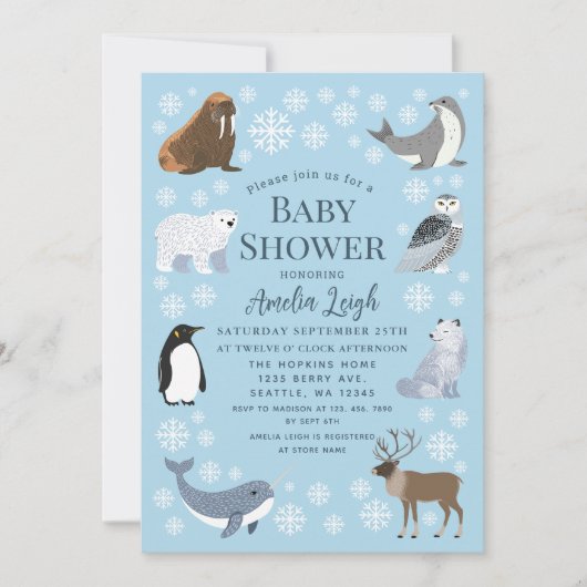 Cute Winter Animals Baby Shower  招待状 (正面)