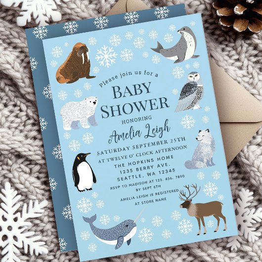 Cute Winter Animals Baby Shower  招待状