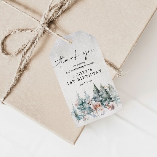 Cute Winter Animals Woodland ONEderland Birthday ギフトタグ