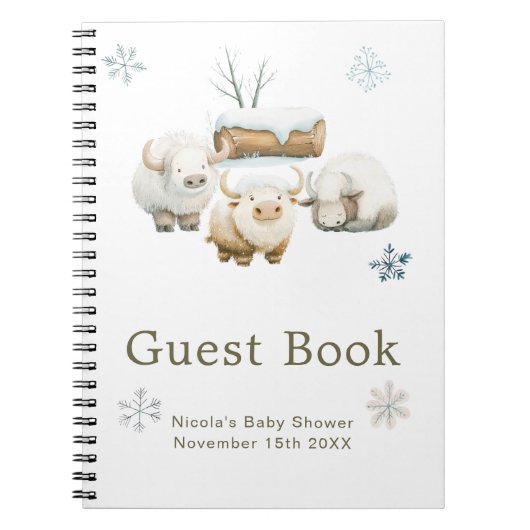 Cute Winter Arctic Cow Baby Shower Guest Book ノートブック (正面)