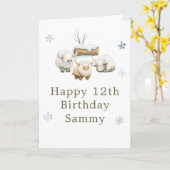 Cute Winter Arctic Cow Birthday  カード (黄色い花)