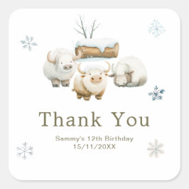 Cute Winter Arctic Cow Birthday スクエアシール