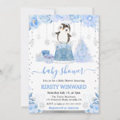 Cute Winter Arctic Penguin Baby Shower 招待状 (正面)