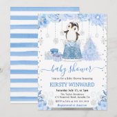 Cute Winter Arctic Penguin Baby Shower 招待状 (正面/裏面)