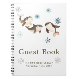 Cute Winter Arctic Whale Baby Shower Guest Book ノートブック