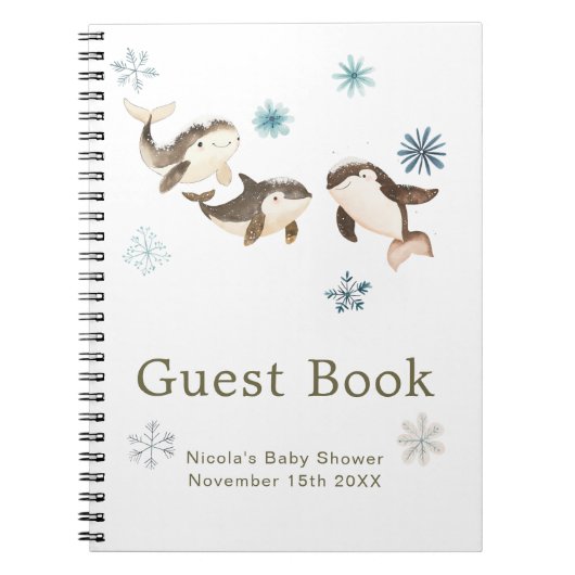 Cute Winter Arctic Whale Baby Shower Guest Book ノートブック (正面)