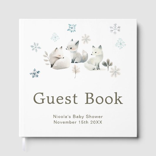 Cute Winter Arctic Wolf Baby Shower ゲストブック (正面)