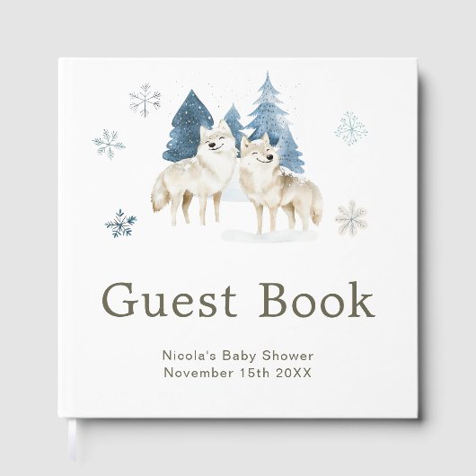 Cute Winter Arctic Wolf Baby Shower ゲストブック (正面)