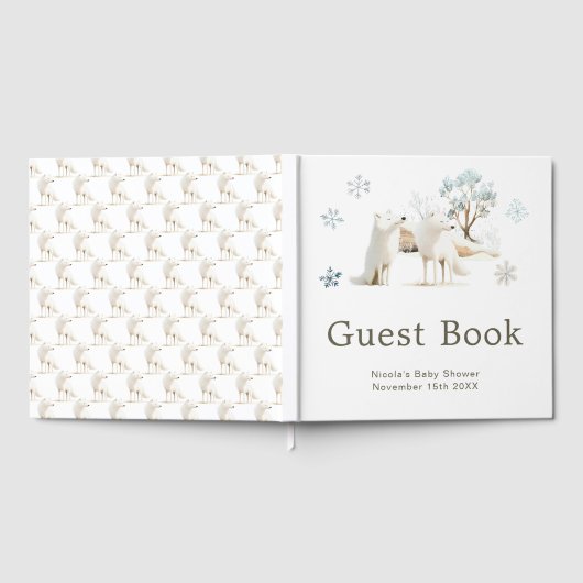 Cute Winter Arctic Wolf Baby Shower ゲストブック (全面)