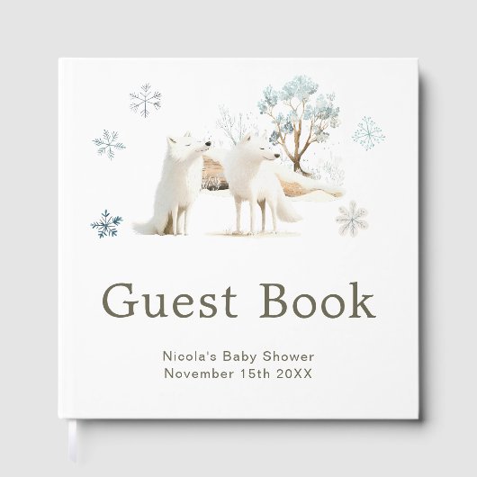 Cute Winter Arctic Wolf Baby Shower ゲストブック (正面)