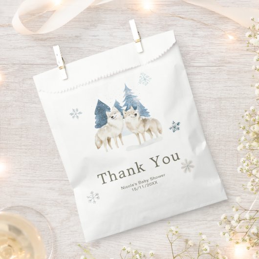 Cute Winter Arctic Wolf Baby Shower フェイバーバッグ (クリップ留めされた状態)