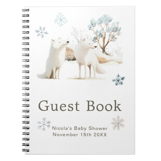 Cute Winter Arctic Wolf Baby Shower Guest Book ノートブック (正面)