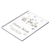 Cute Winter Arctic Wolf Baby Shower Guest Book ノートブック (左側)