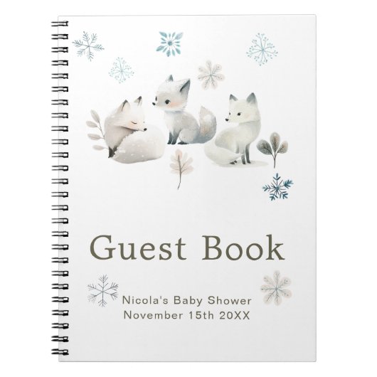 Cute Winter Arctic Wolf Baby Shower Guest Book ノートブック (正面)