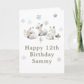 Cute Winter Arctic Wolf Birthday Party カード (正面)