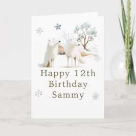 Cute Winter Arctic Wolf Birthday Party カード