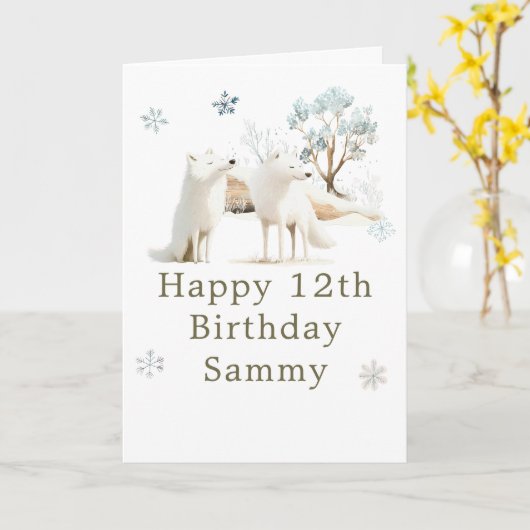 Cute Winter Arctic Wolf Birthday Party カード (黄色い花)