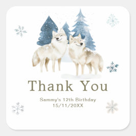 Cute Winter Arctic Wolf Birthday Party スクエアシール