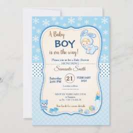 Cute Winter Banny Baby Shower Invitation 招待状