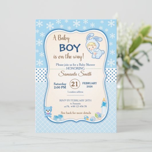 Cute Winter Banny Baby Shower Invitation 招待状 (スタンド正面)