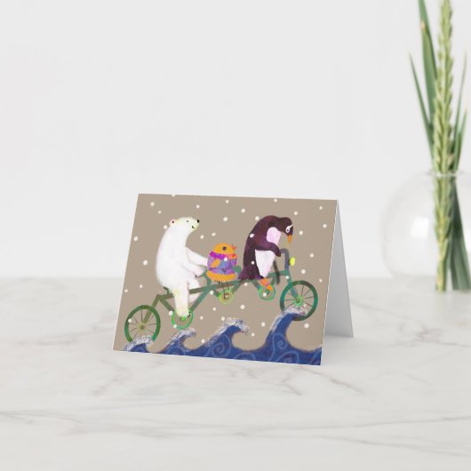 Cute Winter Bear and Animal Friends Holiday Card サンキューカード (正面)