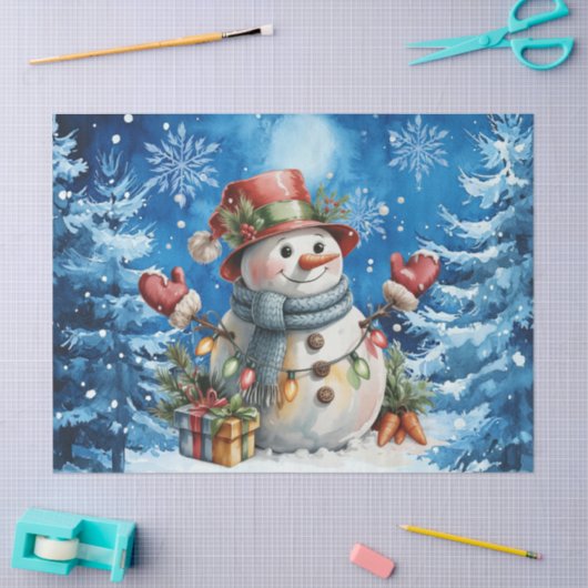 Cute Winter Blue Christmas Snowman  薄葉紙 (クラフト)