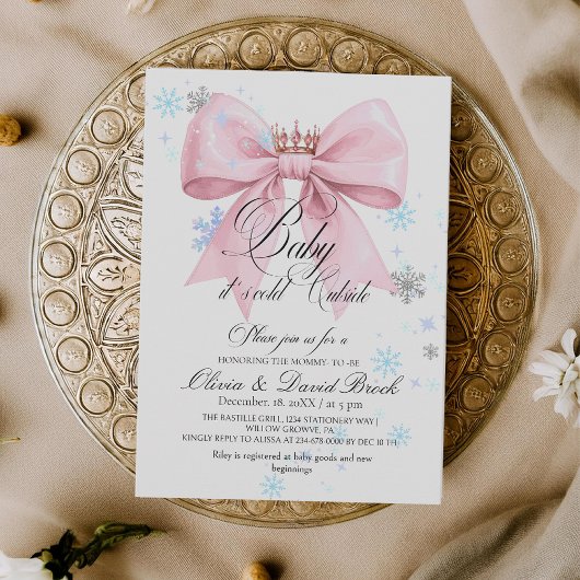 Cute Winter Bow Baby its Cold Outside Baby Shower 招待状