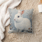 Cute Winter Bunny – White Rabbit with Blue Eyes クッション (ブランケット)