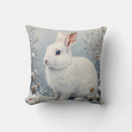 Cute Winter Bunny – White Rabbit with Blue Eyes クッション