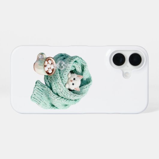 Cute Winter Cat Cozy Coffee Personalized iPhone 16 16ケース (裏面横)