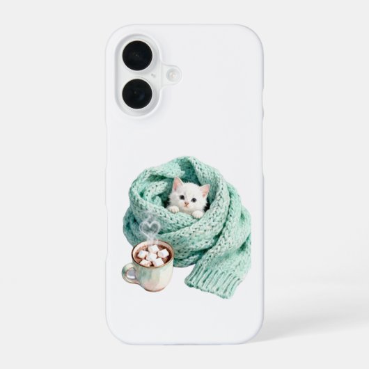 Cute Winter Cat Cozy Coffee Personalized iPhone 16 iPhone 16ケース (裏面)
