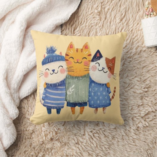 Cute Winter Cats Hugging Pillow – Cozy Gift クッション (ブランケット)