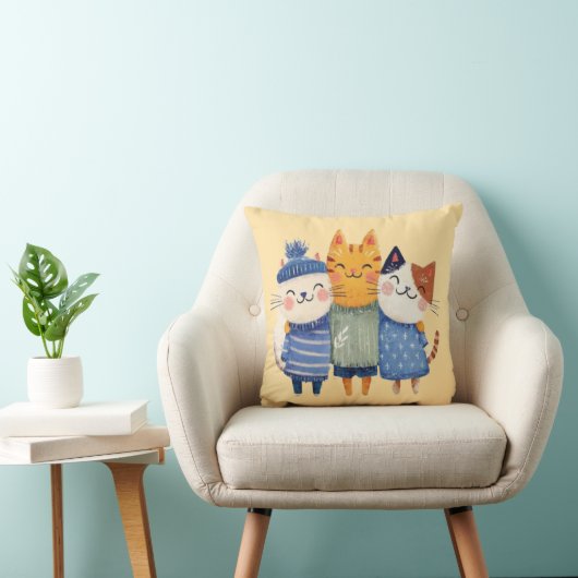 Cute Winter Cats Hugging Pillow – Cozy Gift クッション (椅子)