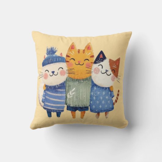 Cute Winter Cats Hugging Pillow – Cozy Gift クッション (裏面)