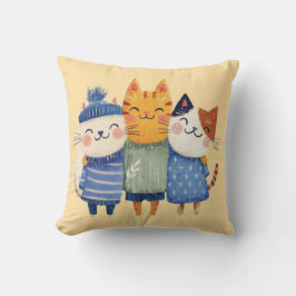 Cute Winter Cats Hugging Pillow – Cozy Gift クッション
