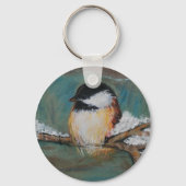 Cute Winter Chickadee Song Bird Painting キーホルダー (正面)