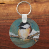 Cute Winter Chickadee Song Bird Painting キーホルダー (正面)