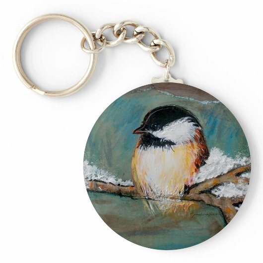 Cute Winter Chickadee Song Bird Painting キーホルダー