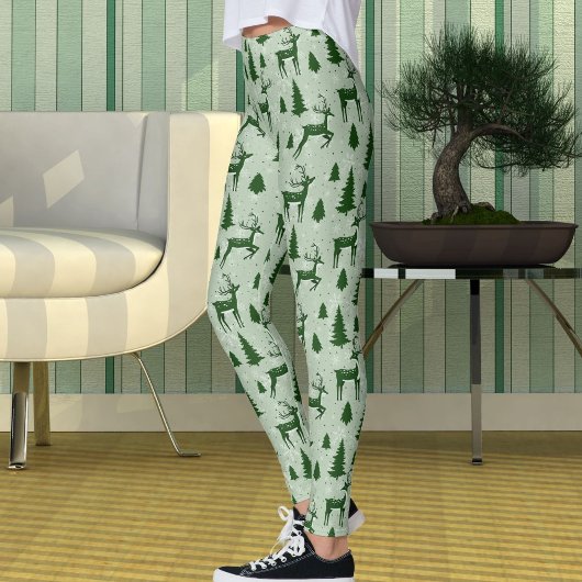 Cute Winter Christmas Reindeer Snowflakes Pattern レギンス