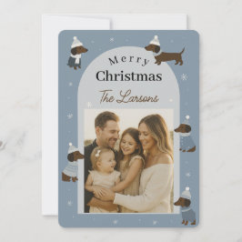 Cute Winter Dachshund Christmas Photo Card シーズンカード