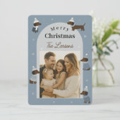 Cute Winter Dachshund Christmas Photo Card シーズンカード (スタンド正面)