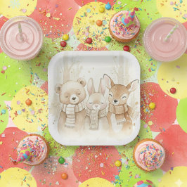 Cute Winter Forest Animals Kids' Christmas Fun Pap ペーパープレート