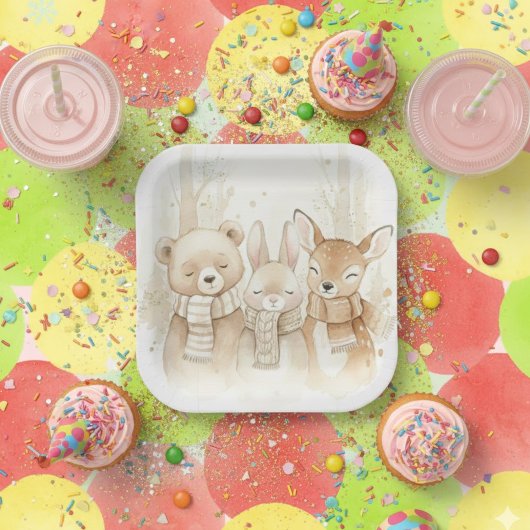 Cute Winter Forest Animals Kids' Christmas Fun Pap ペーパープレート
