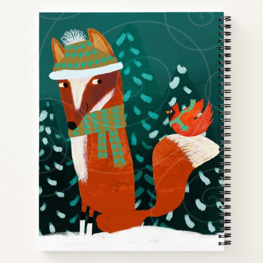 Cute Winter Fox and Cardinal Notebook ノートブック (裏面)