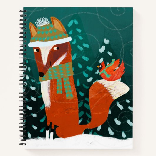Cute Winter Fox and Cardinal Notebook ノートブック (正面)