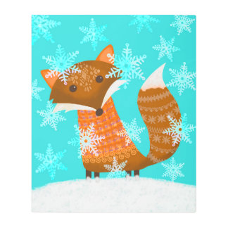 Cute Winter Fox Metal Wall Art メタルプリント