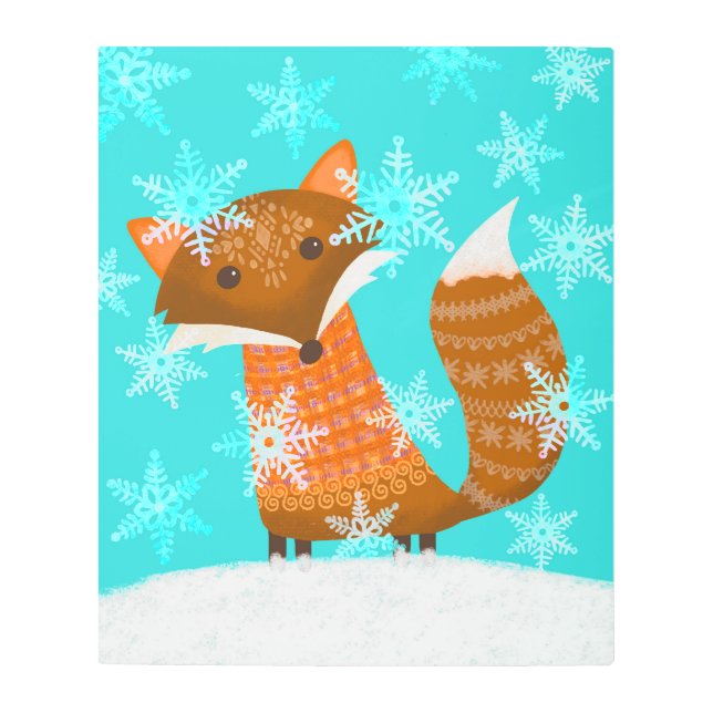 Cute Winter Fox Metal Wall Art メタルプリント (正面)